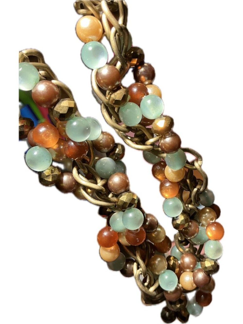 Chunky Beaded Colorful Cluster Babble Copper Tone Necklace Adjustable Length